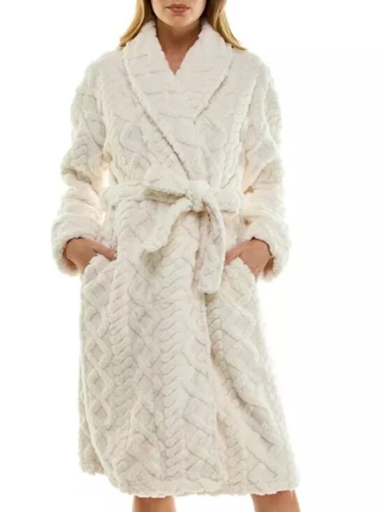 Roudelain Other - #1821 Roudelain Wrap Bathrobe Fleece Cable Knit Shawl Collar Belt Waist